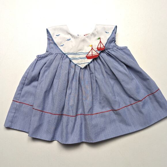 Vintage Swing Top Girls Size 18m Blue Sailboat Sleeveless - Picture 1 of 4